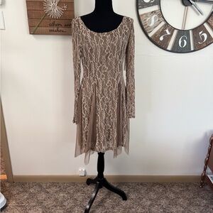 Ladies sz S Altar’d state tan brown lace overlay pullover dress. Victorian NWT